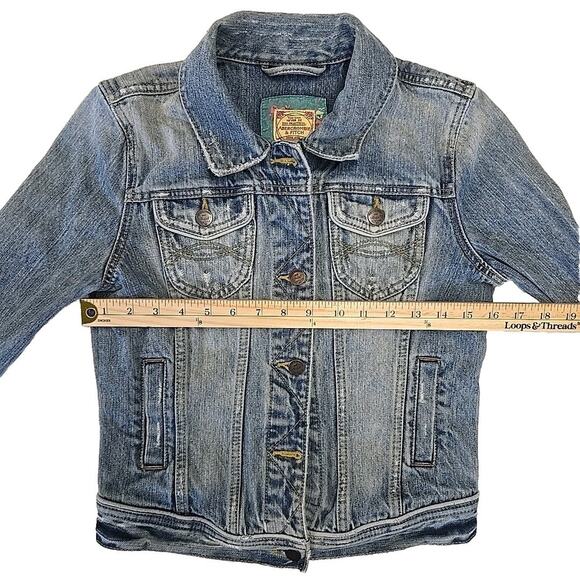 Vtg Abercrombie & Fitch Womens Denim Trucker Jacket Sz M Distressed Y2K Cropped - Picture 7 of 11